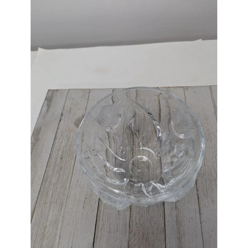 Vintage 24% Lead Crystal Raised Tulips Teleflora Bowl Cache Made In France